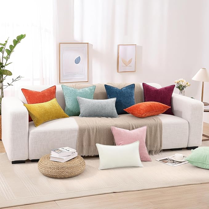decorUhome Chenille Blush Pink Velvet Throw Pillow Covers 16x16 Set of 2 | Fall Soft Couch Decorative Modern Farmhouse Pillow Cases with Elegant Design for Sofa Bed Living Room Home Decor
