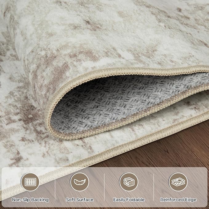 6x9 Area Rugs for Living Room Rug Washable: Modern Rug for Dining Room Bedroom Carpet Non Slip Low Pile 6 by 9 Indoor Abstract Nursery Home Office Beige