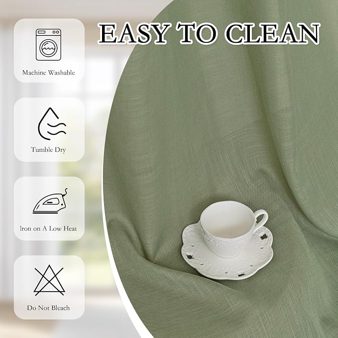 MYSKY HOME Sage Green Curtains 96 Inches Long for Living Room Sliding Glass Door Semi Sheer Drapes Light Filtering Window Treatments Soft Farmhouse Style Privacy Protect Back Tab, 50" x 96", 2 Panels