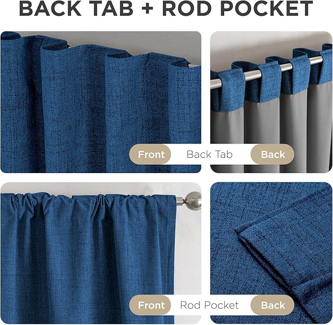 Joydeco Linen Blackout Curtains for Bedroom - 100% Light Blocking 1 Panels, Navy Blue Drapes 100" W x 84" L, Thermal Insulated Room Darkening Curtains for Living Room, Rod Pocket & Back Tabs