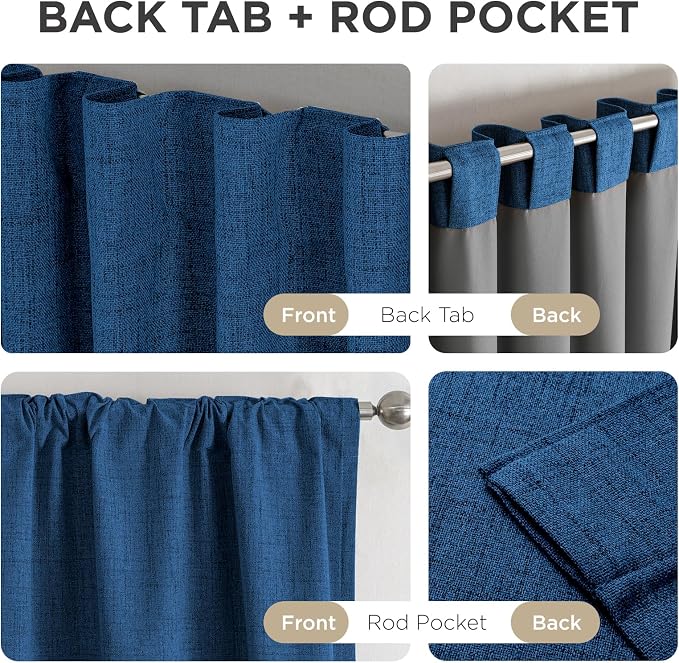 Joydeco Blackout Curtains for Bedroom - 100% Light Blocking 2 Panels Navy Blue Drapes 37" W x 90" L, Thermal Insulated Room Darkening Curtains, Linen Textured for Living Room, Rod Pocket & Back Tabs