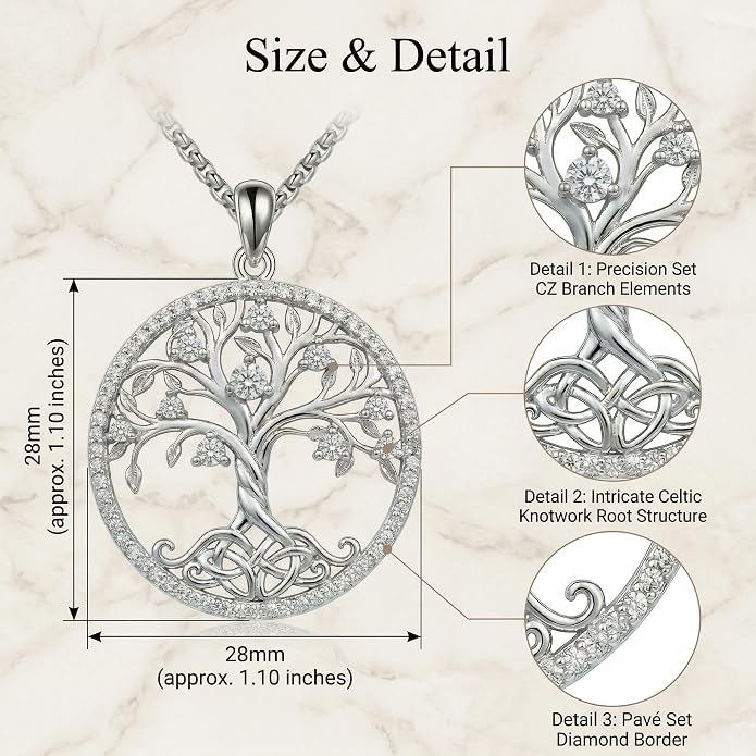 ONEFINITY Tree of Life Necklace 18k White Gold Plated Tree of Life Birthstone Pendant Necklace Birthstone Jewelry Anniversary Birthday Gifts for Women Men