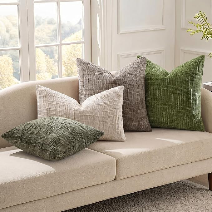 decorUhome Textured Chenille Throw Pillow Covers 22x22 Set of 2 Ivory | Fall Modern Farmhouse Soft Cozy Slubby Couch Pillow Cases Boho Decorative Pillow Cases for Bed Sofa Living Room Home Decor