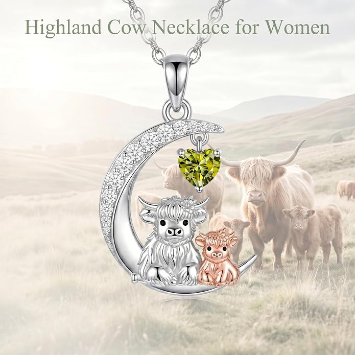 PELOVNY Teddy Bear Necklace for Women 925 Sterling Silver Bear/Highland Cow/Fox/Cat/Axolotl Birthstone Necklace Christmas Birthday Jewelry Gifts for Mom Daughter Wife Sister