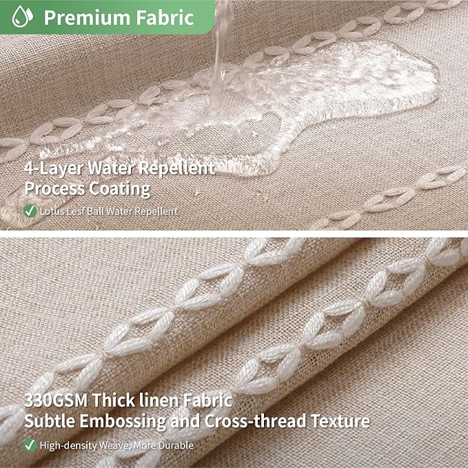 eachope No Hook Long Shower Curtain Set with Snap-in Fabric Liner,Linen Textured Thick Striped Fabric with Tassels,Boho Farmhouse Rustic Luxury Bathroom Curtain,Water-Repellent,Tan/Taupe,71x80