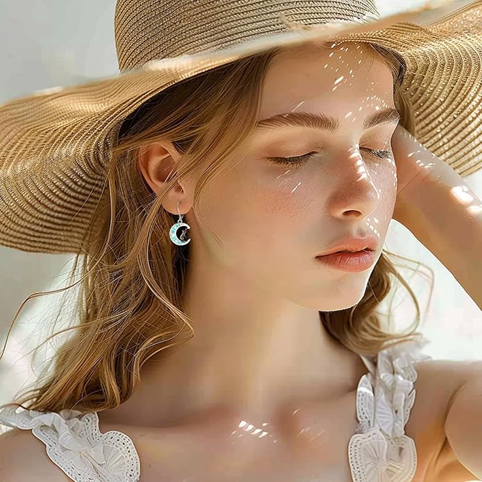 Dangle Earrings Sterling Silver Moonstone/Turquoise/CZ/Crystal Earrings for Women Tree of Life Animal Filigree Leverback Earrings Jewelry Gifts