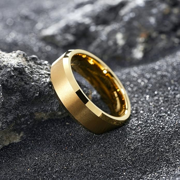 King Will Tungsten Men's Wedding Ring - Available in 6mm to 10mm, Black/Silver, Matte Finish, Beveled Polished Edge, Comfort Fit