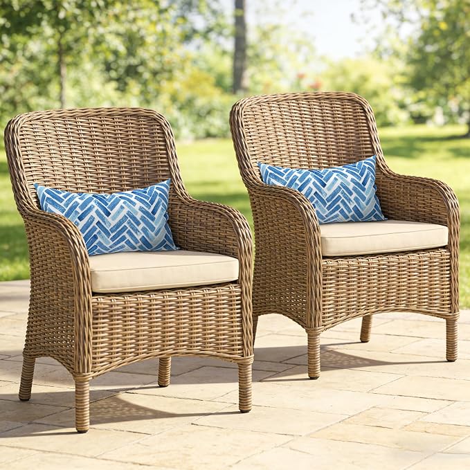 Outdoor Lumbar Pillows, Water Repellent Cushion Pillows 12x20 Inch, Outdoor Pillows with Inserts for Home Garden, Pack of 2, Blue Bricks