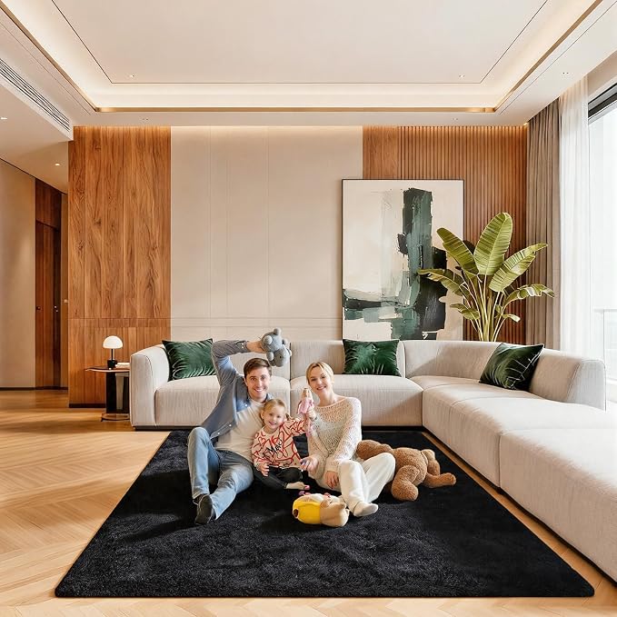 5x7 Black Rugs for Living Room, Large Fluffy Area Rugs for Bedroom, Fuzzy Shag Soft Non-Slip Carpet for Kids Girls and Boys Nursery Dorm Indoor Room Home Decor (5ft X 7ft, Black)