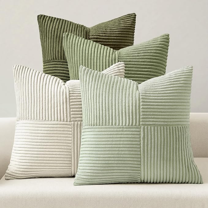 MIULEE Summer Light Green Decorative Throw Pillow Covers 20x20 Inch Set of 4 Boho Farmhouse Cushion Covers Mordern Classic Pillow Cases Soft Corduroy Gradient Home Decor for Couch Sofa Living Room Bed