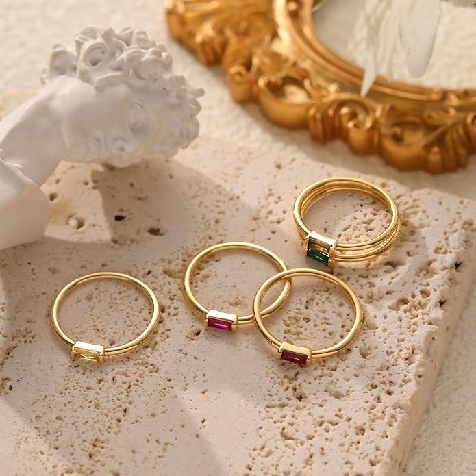 KOHOTA Silver Birthstone Rings for Women Dainty Stackable Engagement Wedding Promise Rings Non Tarnish CZ Emerald Green Gemstone Ring Mothers Birthday Gift Size 6-10