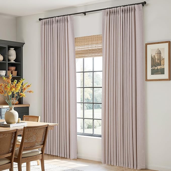 Natural White Linen Pinch Pleated Semi Sheer Curtains 90 Inches Long for Living Room Bedroom Light Filtering Natural Textured Burlap Drapes 90 Length Hooks Rings Back Tab for Sliding Door 2 Panels