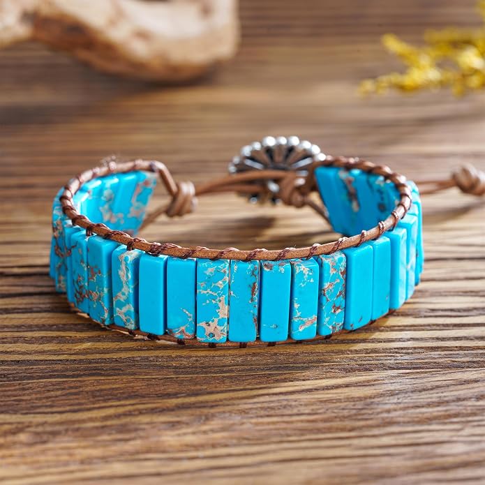 Plumiss Women Boho Handmade Natural Stone Crystal Leather Bead Wrap Bracelets Collection