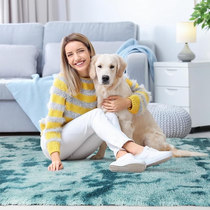 Sour Lemon 8x10 Area Rugs for Bedroom Living Room, Large Fluffy Shag Rug | Shaggy Carpet, Soft Plush Furry Bedside Rugs, Anti Slip, Washable Area Modern Rugs Floor Mat for Kids Girls Boys Living Room