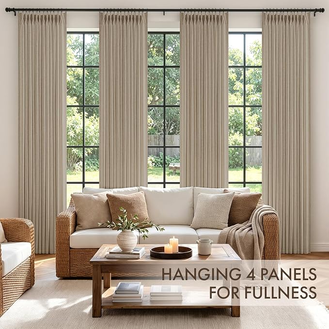 MIULEE 4 Panels Set Pinch Pleated Linen Curtains 108 Inches Length for Living Room Bedroom, Extra Long Pinch Pleat Drapes Back Tab Light Filtering Grey Beige Foor to Ceiling Curtains with Hooks
