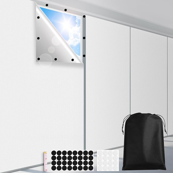FADOTY 100% Blackout Curtains, 57"x 118" Portable Black Out Window Cover | Blackout Window Film Shades Blinds, Cuttable, No Drill, Sun Heat Light Blocker for Bedroom, Nursery, Media Room, RV, White