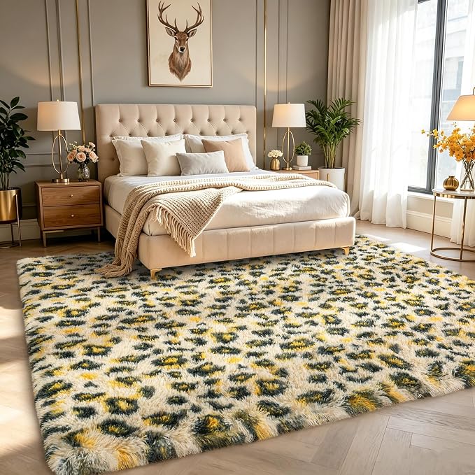 Dssimo 4x6 Leopard Rugs for Bedroom Fluffy Thick Shaggy Area Rug | Soft Fluffy Cheetah Print Rug Non-Slip Carpet for Kids,Girls Boys and Teens Decor for Living Room Dorm Nursery Classroom