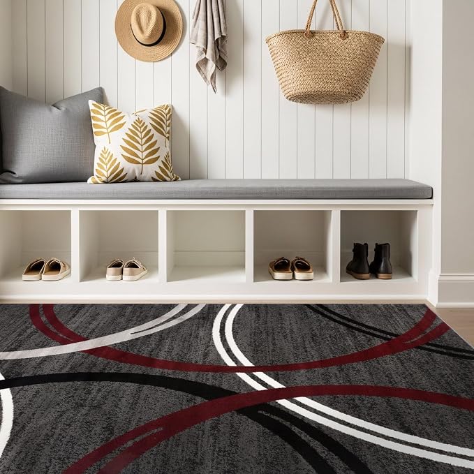 Rugshop Wavy Circles Modern Non-Shedding Living Room Area Rug Red 4' x 6'