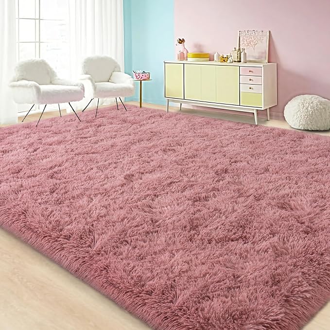 Large Area Rugs for Living Room Bedroom 5x7 Blush Fluffy Shag Rugs | Ultra Soft Shaggy Plush Fuzzy Modern Indoor Throw Floor Carpet for Kids Girls Boys Dorm Nursery Home Decor Aesthetic