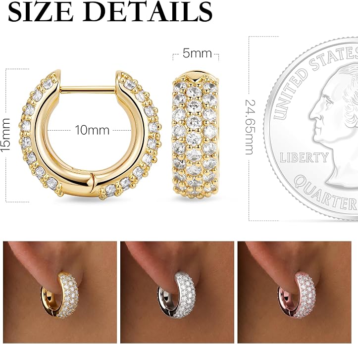 4th of July Patriotic Hoop Earrings for Women, 14K Gold Plated Red White Blue Cubic Zirconia Chunky Small Huggie Hoops, 250th Anniversary USA Flag Independence Day Hypoallergenic Jewelry Gifts
