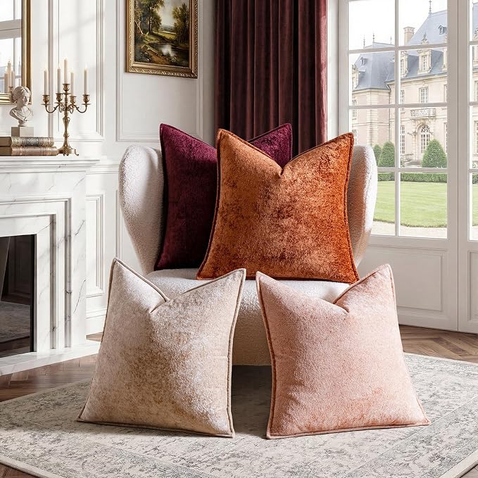 a moment Throw Pillow Covers 24X24 Inch 4 Packs,Soft Velvet Decorative Pillow Cases with 3D Ice Flower,Texture Modern Accent Cushion Covers for Sofa Couch Home Decor Desert Rose