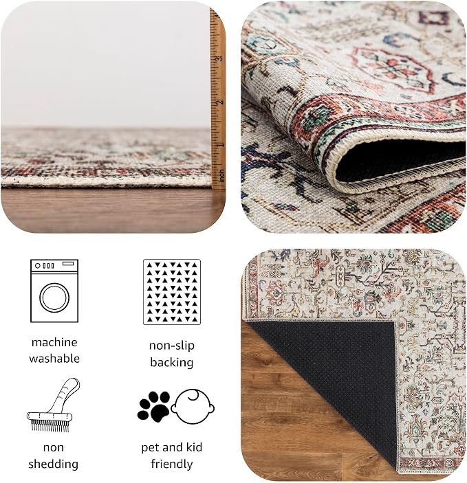 Keen Home Design 30"x144" Rug - Machine Washable Runner Rug with Non-Slip Backing, Ideal for Hallway, Entryway, Kitchen, Laundry Room - Vintage, Easy Clean, Durable, Low Pile - (2'6" x 12')
