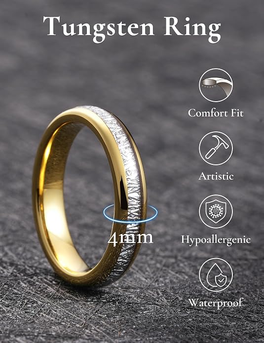 King Will Tungsten Rings for Men Meteorite Carbon Fiber Wood Inlay Mens Wedding Engagement Band Domed Polished