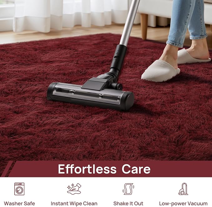 Deerhoo Shag Area Rug, 4 X 6 Plush Fuzzy Rugs for Living Room, Ultra Soft Fluffy Furry Rug for Bedroom, Indoor Carpet Nursery Rugs for Kids Room Home Decor, Burgundy