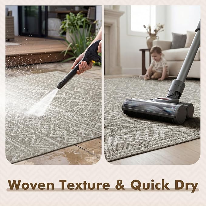 MontVoo-Outdoor Rug-Patio Rug 4x6 Polypropylene Indoor Outdoor Rugs Outdoor Carpet for Patio Deck Balcony Porch, Textured Weave, Durable for High Traffic, Fade-Resistant, Boho Farmhouse Silver Grey