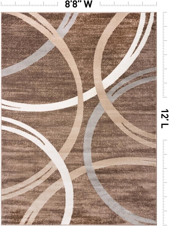 Rugshop Wavy Circles Modern Fade-Resistant Area Rug Brown 8'8" x 12'