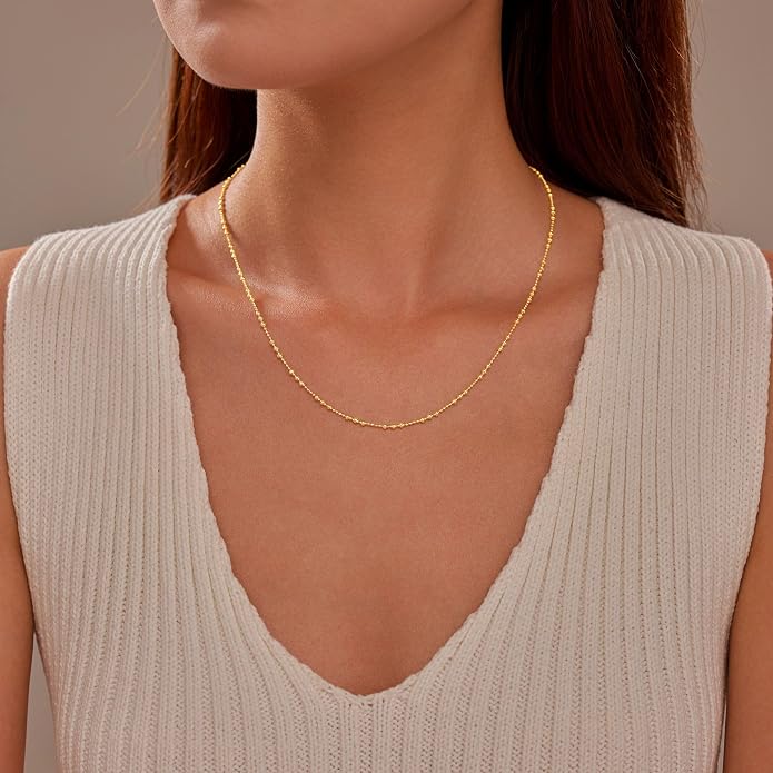 Beaded Necklaces for Women S925 Sterling Silver Colorful Bead Necklace Rainbow Simple Chain Choker Hypoallergenic Necklace Bohemian Beaded Necklaces Unique Birthday Wedding Graduation Jewelry Gifts for Women