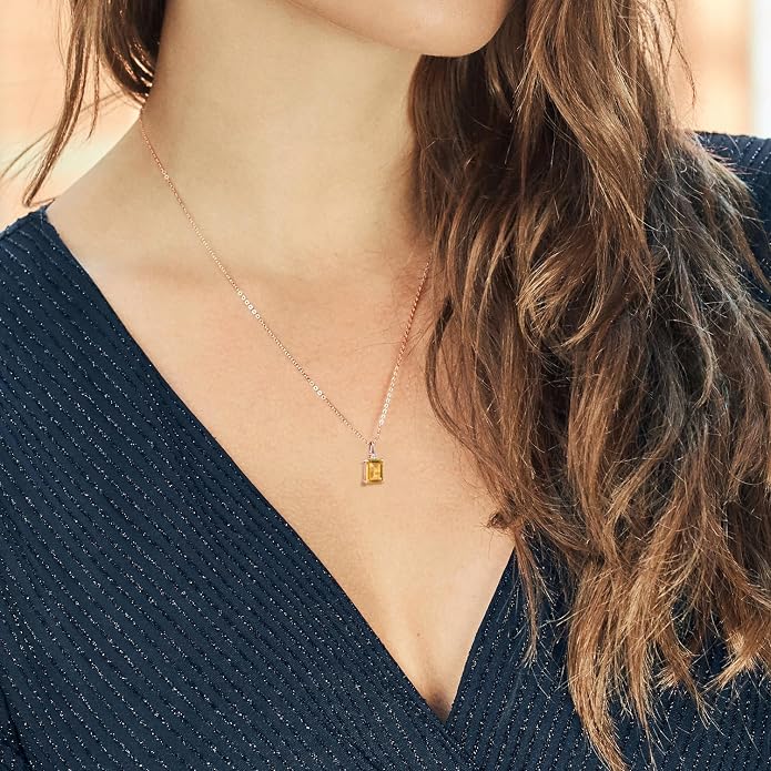 Gem Stone King 925 Sterling Silver Gemstone Birthstone Pendant Necklace for Women | Emerald Cut 10X8MM and Round 2MM | With 18 Inch Chain | Fine Jewelry for Her Mom Wife