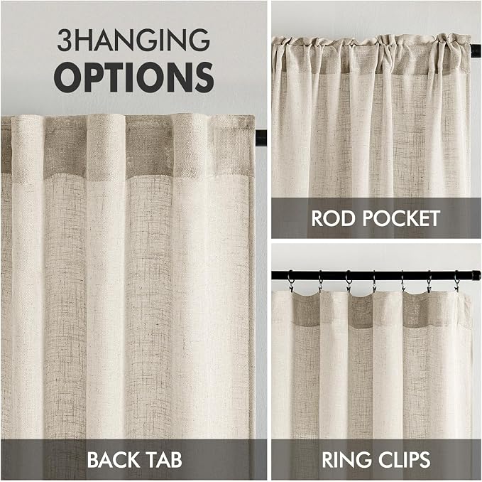 MIULEE Cream Linen Curtains 72 Inch Length 2 Panels for Bedroom Living Room, Soft Linen Textured Window Drapes Semi Sheer Light Filtering Back Tab Rod Pocket Farmhouse Modern Burlap Look Decor