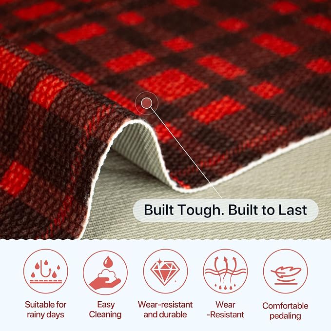 GENIMO Door Mat 18X30 Inch Buffalo Plaid Christmas Decor Rug Outdoor Geometric Checked Rugs, Washable Carpet for Front Porch, Kitchen, Farmhouse, Entryway Low Pile Doormat Black and Red