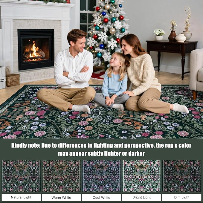 Runner Rug for Entryway: 2.6x10 Kitchen Rugs Non Slip Washable Ultra-Thin Soft Floral Carpet Indoor Floor Stain Resistant Carpets for Hallway Bedroom Kitchen Laundry Bathroom Dorm Dark Green