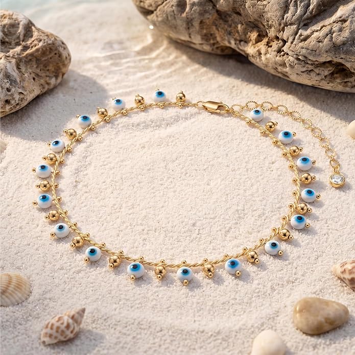 MTMY Gold Anklets for Women 14K Gold Plated Tiny Bead Anklet Colorful Tassel Foot Chain Dainty Adjustable Cute Summer Beach Boho Anklets Jewelry Gift
