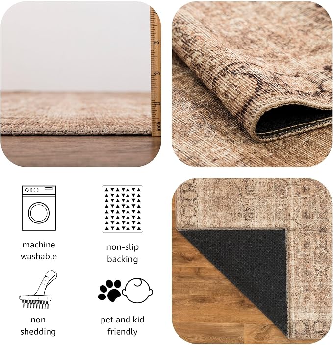 Keen Home Design 30"x120" Rug - Machine Washable Runner Rug with Non-Slip Backing, Ideal for Hallway, Entryway, Kitchen, Laundry Room - Vintage, Easy Clean, Durable, Low Pile - (2'6" x 10')