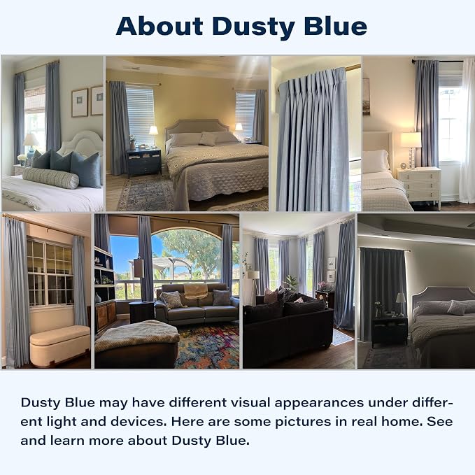 WEST LAKE 102 Inches Long Dusty Blue Bailey Pinch Pleat Full Blackout Curtains with Liners,Linen Textured Drapes for Modern Bedroom Living Room,Thermal Insulating Backtab Window Treatment,40"Wx102"Lx2 | Linen Textured Drapes for Modern Bedroom Living R...