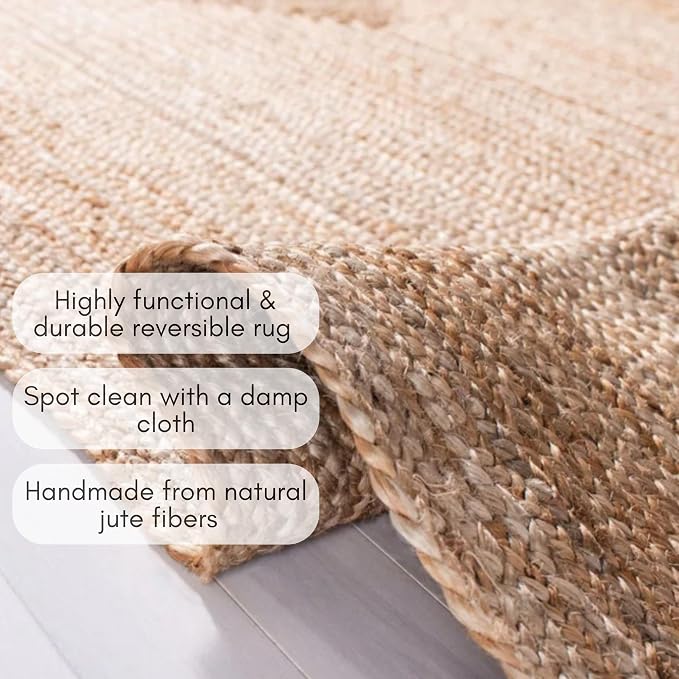 FRELISH DECOR Handwoven Jute Area Rug - 9x12 Feet Natural Yarn - Rustic Vintage Beige Braided Reversible Rectangular Rugs for Bedroom - Kitchen - Living Room - Farmhouse (9' x 12')