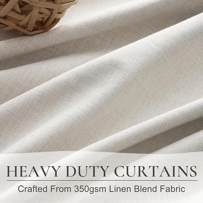 Cream Linen Black Out Curtains 70 Inches Extra Wide for Living Room 2 Panels, Pleated Ivory Bedroom for 72 Inches Window Curtain 84 Inch Long Thermal Room Darkening Heavy Drapes (70"W x 84"L 2 Panels)
