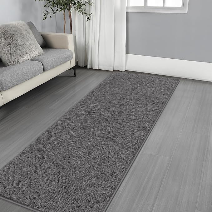 Gifeas Ultra Soft Modern Runner Rugs for Living Room Bedroom, 2x6 Feet Dark Grey Thickened Memory Foam Indoor Solid Minimalist Carpets, Non-Slip Comfy Area Rug for Boys Girls Nursery Room Home Decor
