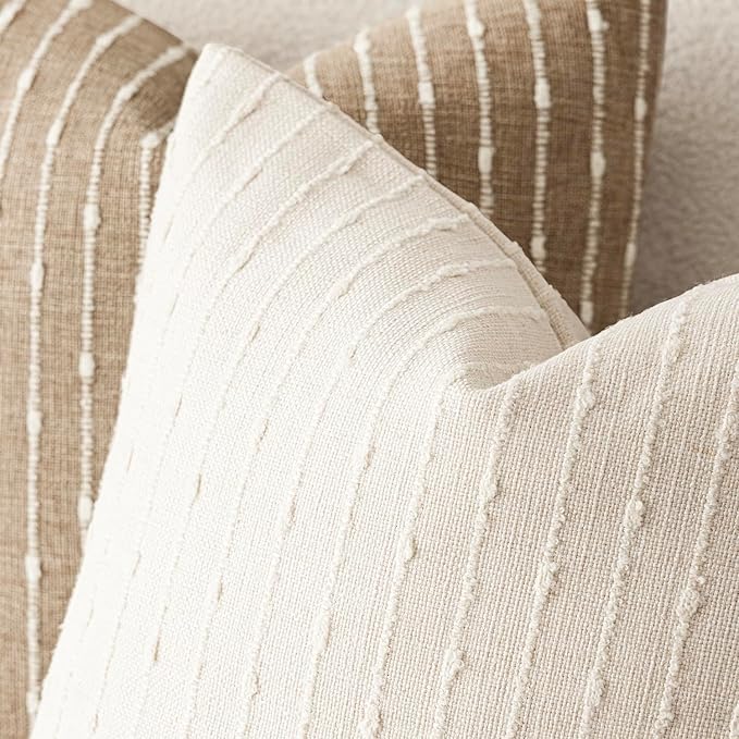 Foindtower Pack of 2 Decorative Jacquard Boucle Throw Pillow Covers Accent Textured Striped Pillowcases Soft Boho Modern Cushion for Couch Sofa Bedroom Living Room Home Decor 20x20 Inch Cream White