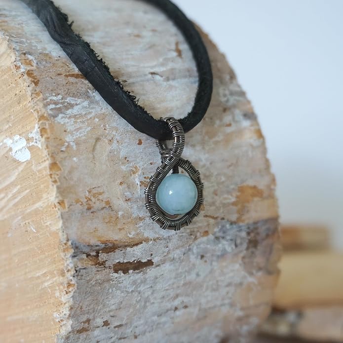 Simple Men's Birthstone Crystal Necklace with Leather Cord