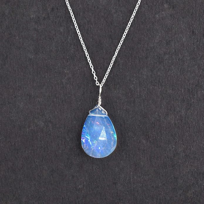 Raw Gemstone Dainty Pendant Necklace for Women, Trendy Healing Chakra Crystal, Birthstone Handmade 925 Sterling Silver Adjustable 18 inch Chain Jewelry, Birthday Gifts