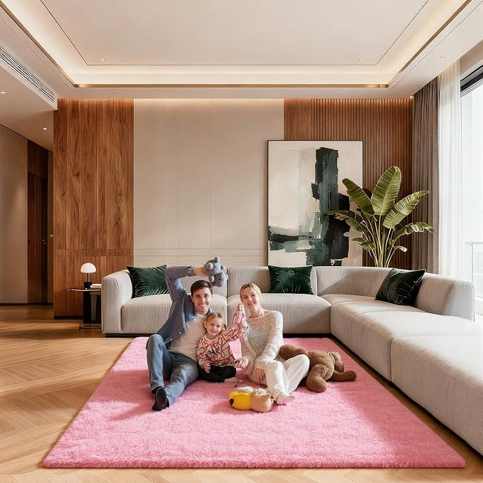 5x7 Pink Rugs for Bedroom Girls, Large Fluffy Area Rugs for Living Room, Fuzzy Shag Soft Non-Slip Carpet for Kids and Boys Nursery Dorm Indoor Room Home Decor (5ft X 7ft, Pink)