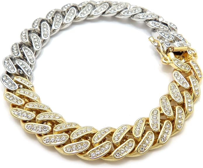 Fashion 21 Women's Stone Filled 10mm, 12mm Various Length Box Lock Cuban Chain Anklet