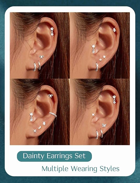 LOLIAS 14K Gold Plated Flat Back Earrings - Hypoallergenic Surgical Stainless Steel Stud Hoop Earrings for Women Girls Cute Stud Earring Set Small Huggie Hoops Cartilage Earring Stacks