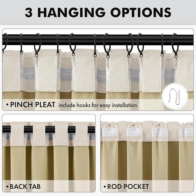 MIULEE 100% Blackout Linen Curtains 42 x 90 Inch Cream Beige 2 Panels | Thermal Insulated, Room Darkening Drapes for Bedroom Living Room, Back Tab Rod Pocket Pinch Pleated, Solid Luxury Decor