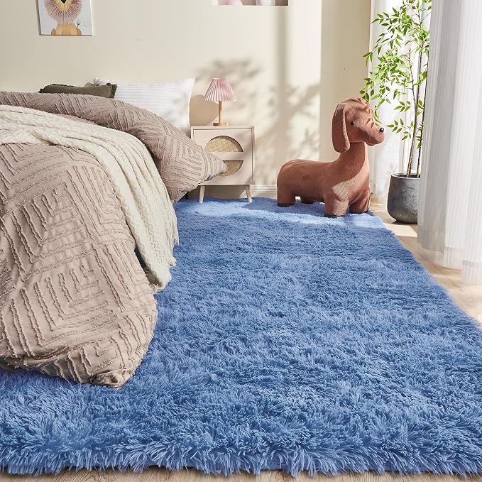 OPPODREAM 5x7 Blue Rugs for Bedroom, Ultra-Soft Fluffy Area Rugs for Living Room, 5 x 7 Shag Carpet for Nursery, Kids, Girl, Boy, Baby, Plush, Fuzzy, Shaggy, Cute Home Decor