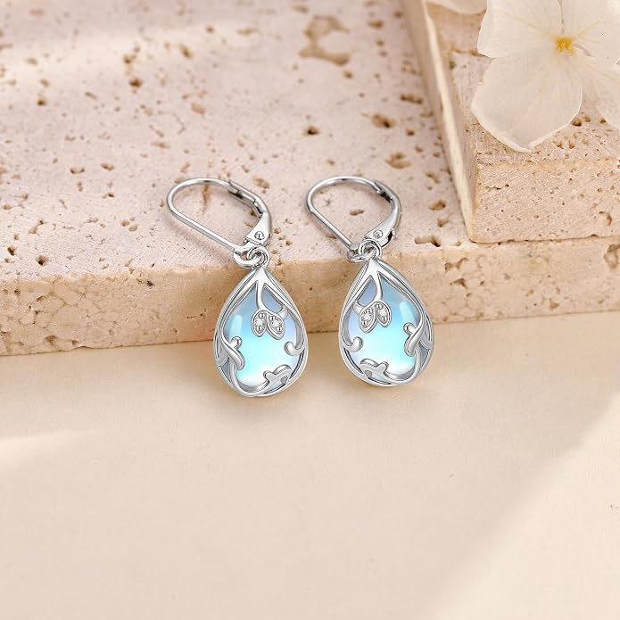 Filigree Drop Earrings 925 Sterling Silver Moonstone Teardrop Earrings Dangle Jewelry Gifts for Women